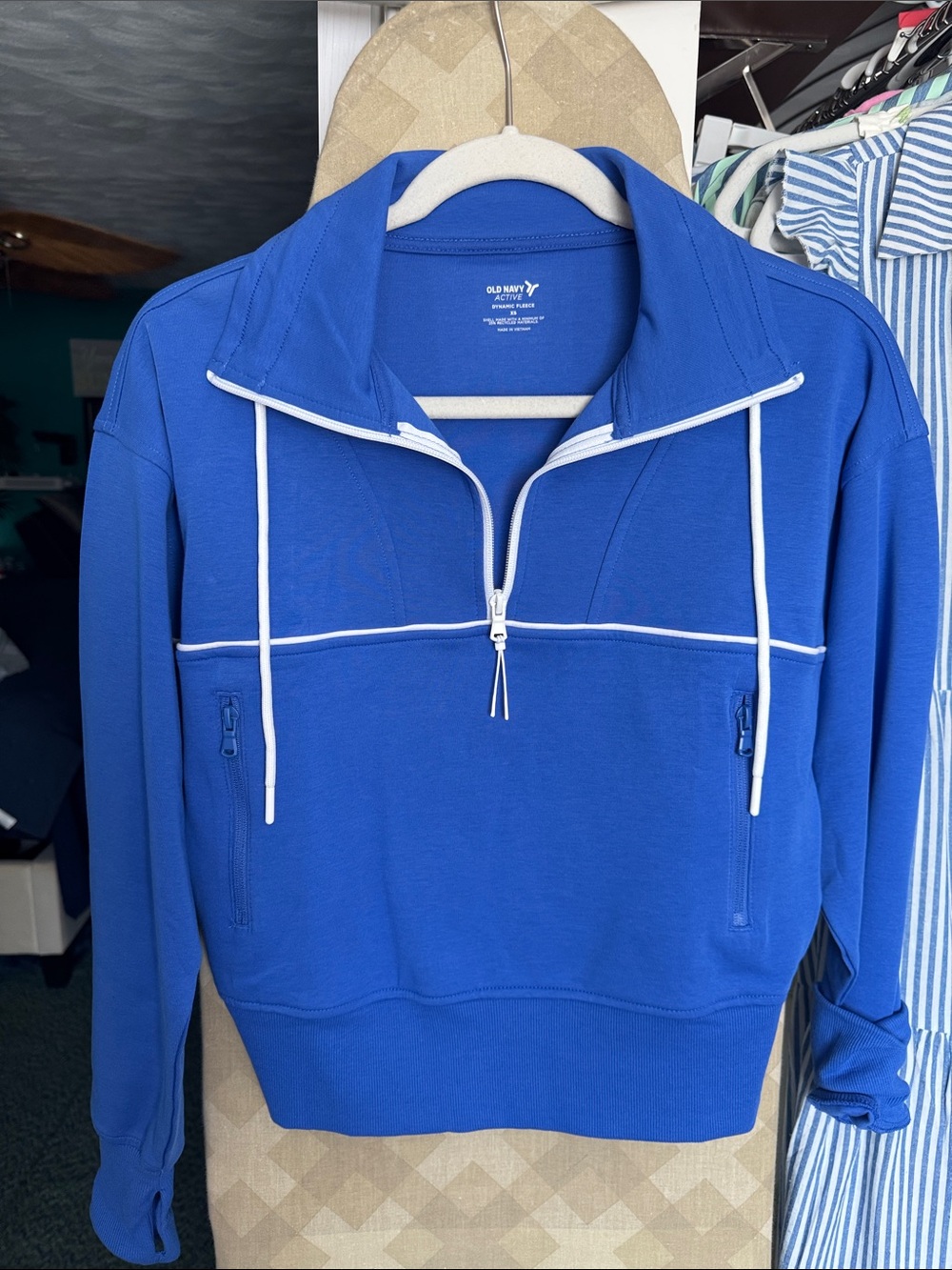 Old Navy Royal Blue Zip-Up Quarter Sweatshirt with White Trim